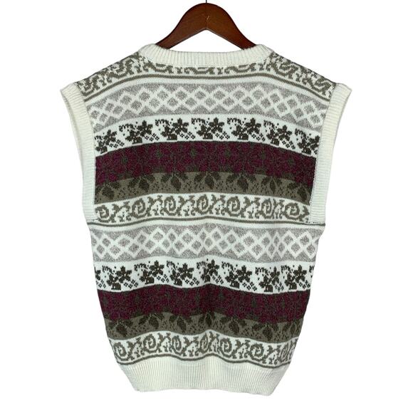 Vintage White Stag Sweater Vest Wool Blend Knit Flower Stripe Pattern Women’s M - Picture 6 of 7